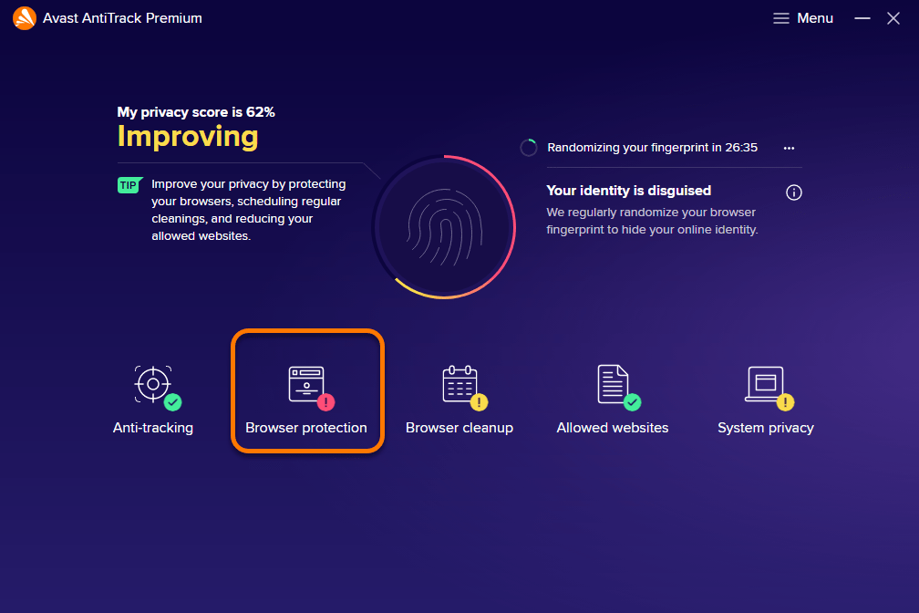Avast-AntiTrack-Premium-program Avast AntiTrack Premium obrázek z programu v popisu produktu.
