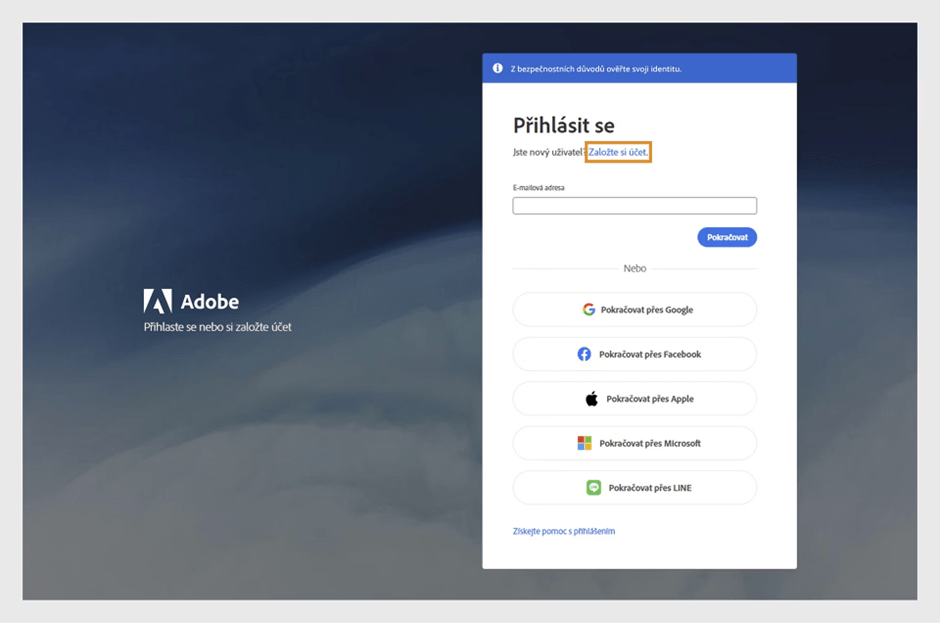 Adobe přihlášení