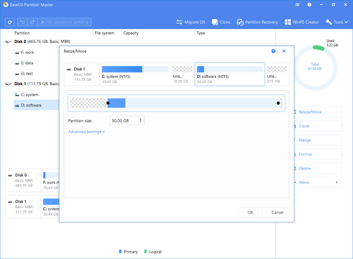 EaseUS-Partition-Master-Professional-18-program EaseUS Partition Master Professional 18 obrázek z programu v popisu produktu.