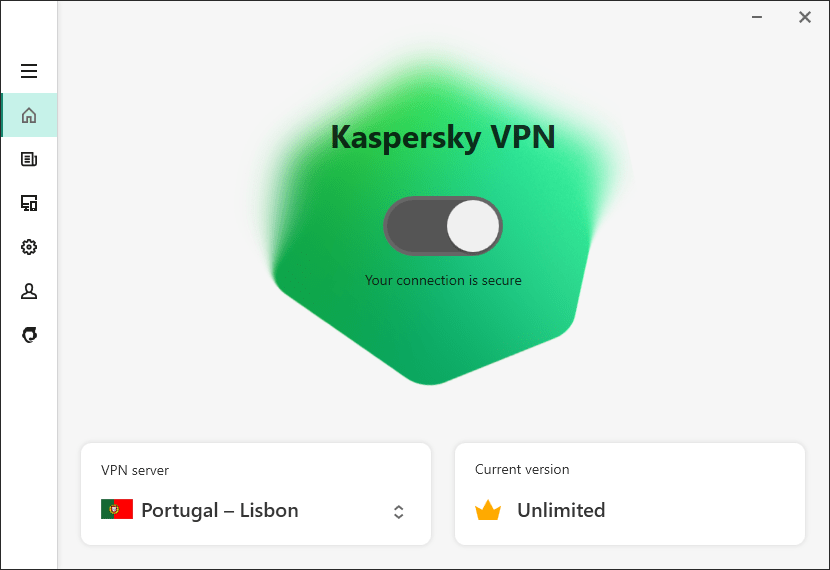 Kaspersky-VPN-Secure-Connection-program Kaspersky VPN Secure Connection obrázek z programu v popisu produktu.