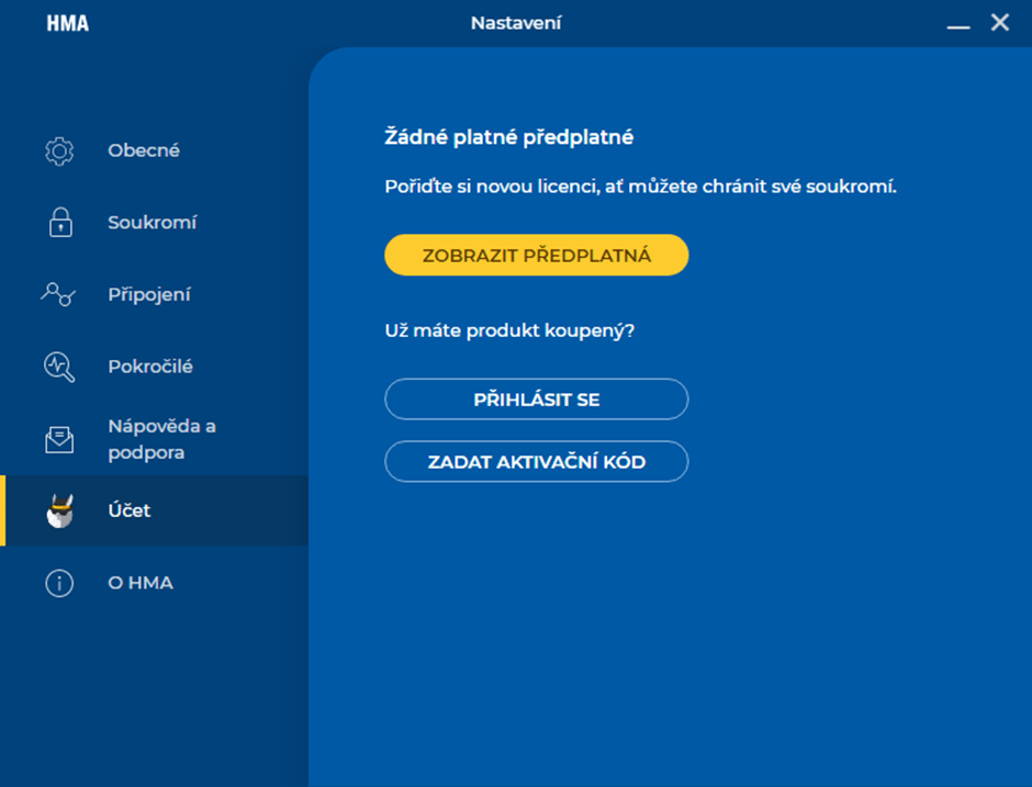 HMA VPN přihlášení