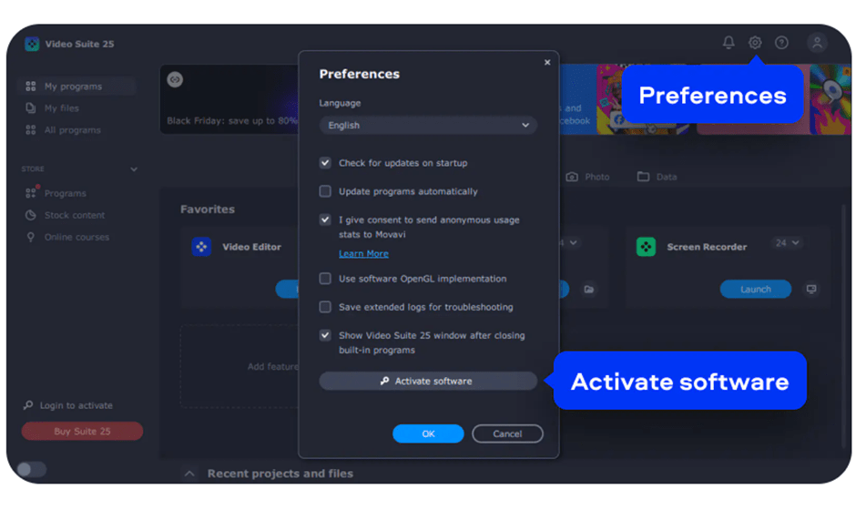Aktivovat software Movavi